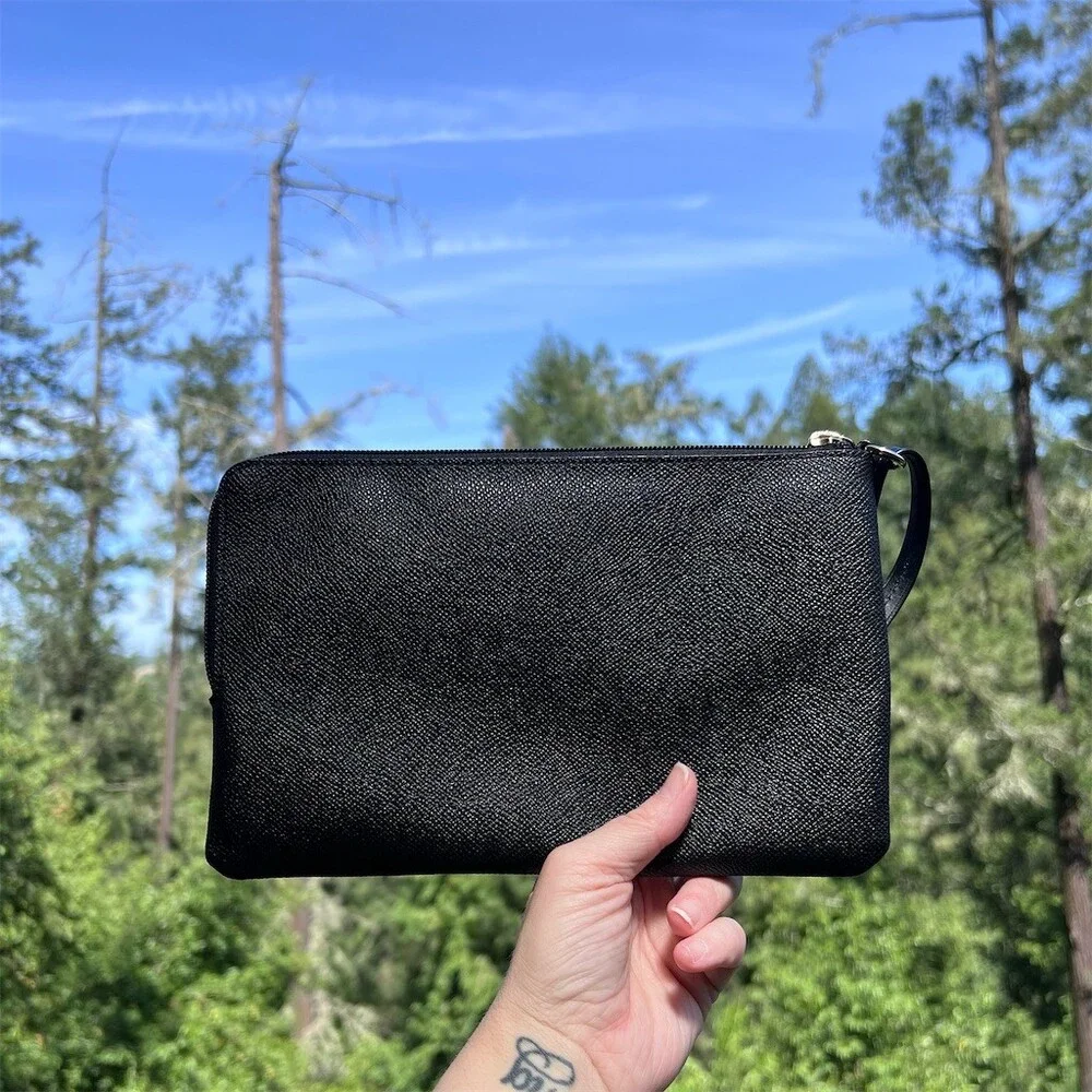 COACH Storypatch Large Detachable Pouch Makeup Bag Black w Gold Hardware